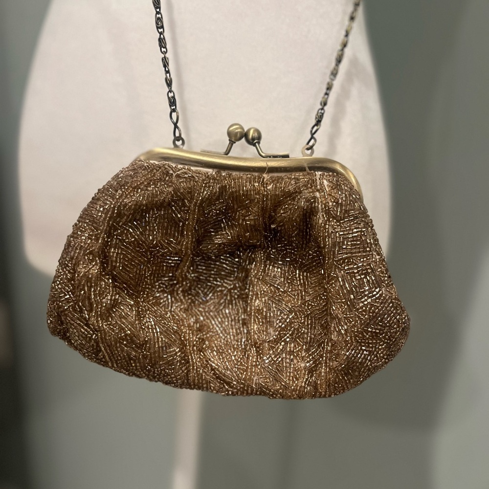Elegant Brown Beaded Clutch